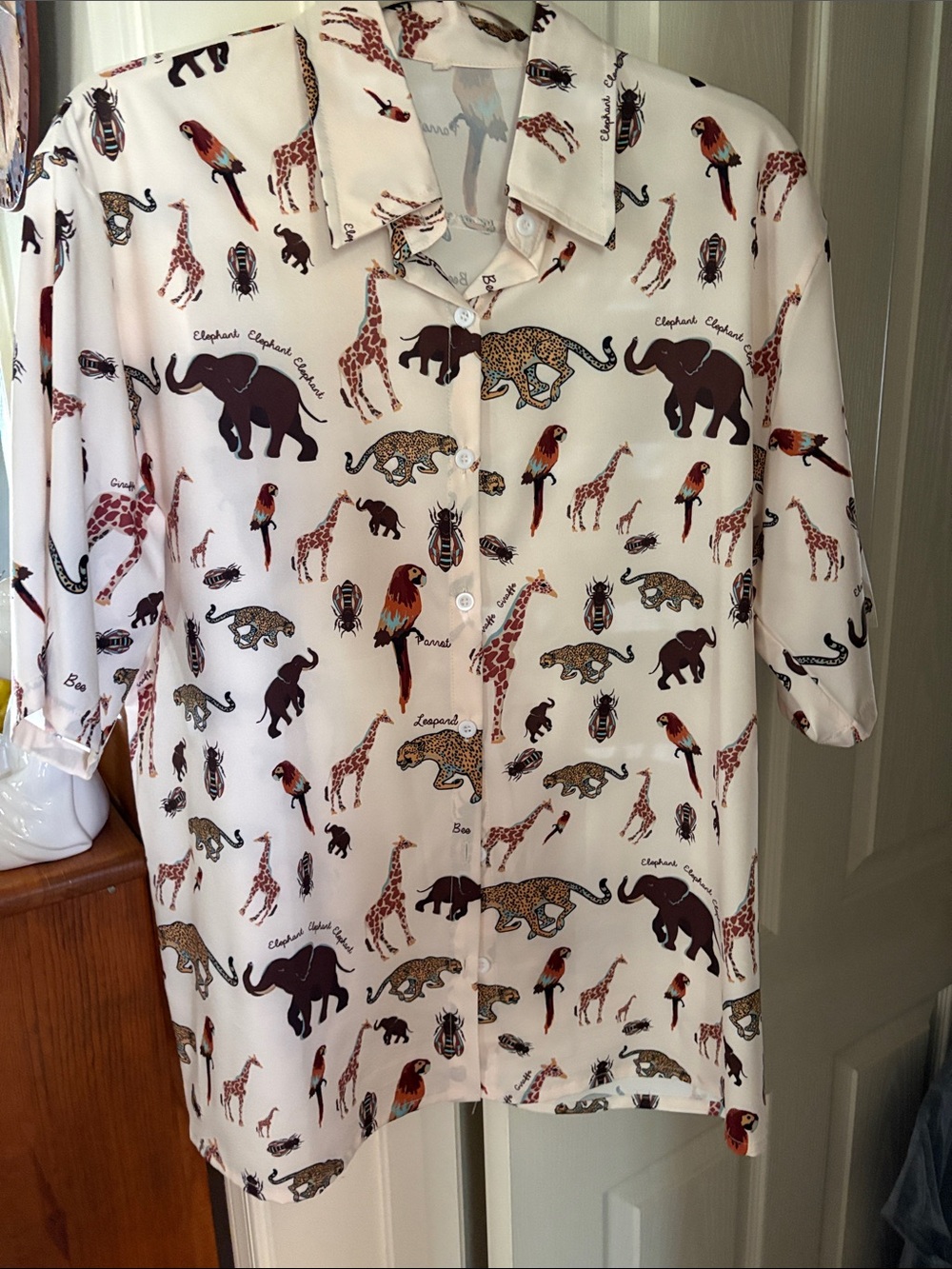 Animal Print Button Down in Cream & Brown Large Like New
